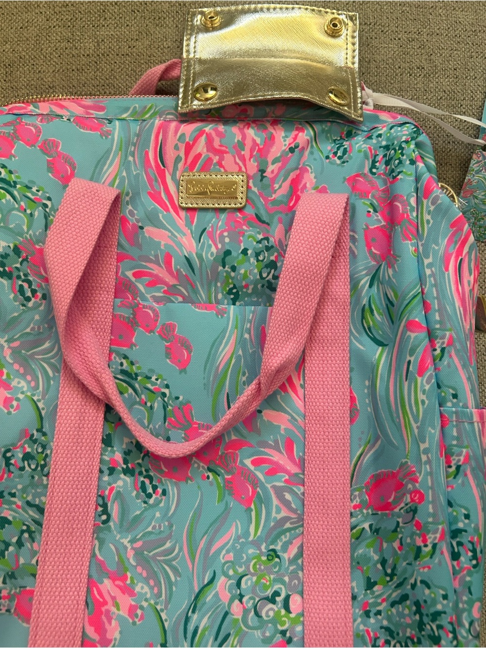 Lilly Pulitzer Aqua & Pink Floral Backpack Tote - Picture 2 of 6